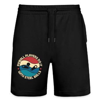 Les joueurs de flipper le font avec des boules d’acier au motif rétro - Short de jogging bio TRAINER Stanley/Stella unisexe - noir - Devant - Nik (191cm) & Marisol (170cm)