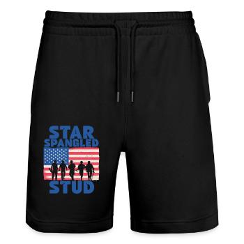Star Spangled Stud Peace Sign United States Flag - Stanley/Stella Trainer Unisex Organic Jogging Shorts - black - Front - Nik (191cm) & Marisol (170cm)