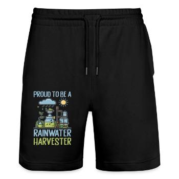 Réservoir d’eau de pluie - récupération de l’eau de pluie - Short de jogging bio TRAINER Stanley/Stella unisexe - noir - Devant - Nik (191cm) & Marisol (170cm)