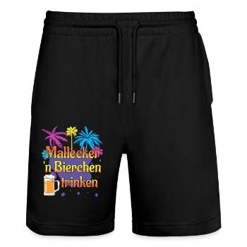 Malle Mallecker Bierchen Trinken Mallorca Bier - Stanley/Stella Unisex Bio Joggingshorts Trainer  - Schwarz - Vorne - Nik (191cm) & Marisol (170cm)
