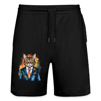 Cat Suit Colorful Funny Funny Animal Design Print - Stanley/Stella Trainer Unisex Organic Jogging Shorts - black - Front - Nik (191cm) & Marisol (170cm)