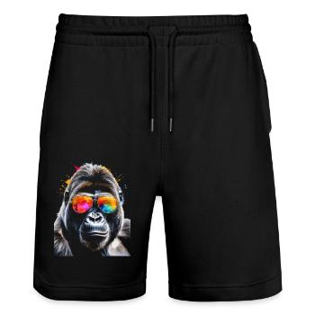 Gorilla Sunglasses Monkey Colorful Animal Design Print - Stanley/Stella Trainer Unisex Organic Jogging Shorts - black - Front - Nik (191cm) & Marisol (170cm)