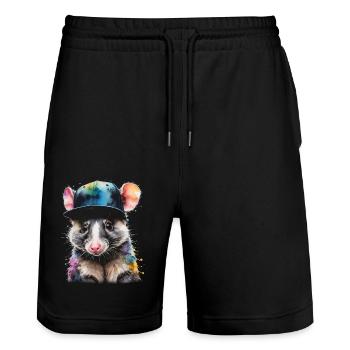 Opossum Snapback Cap Cool Tier Design Print - Short de jogging bio TRAINER Stanley/Stella unisexe - noir - Devant - Nik (191cm) & Marisol (170cm)