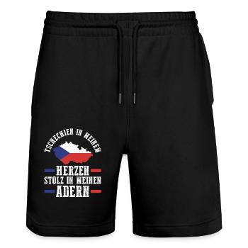 Tschechen Tschechisch Tschechien - Stanley/Stella Unisex Bio Joggingshorts Trainer  - Schwarz - Vorne - Nik (191cm) & Marisol (170cm)
