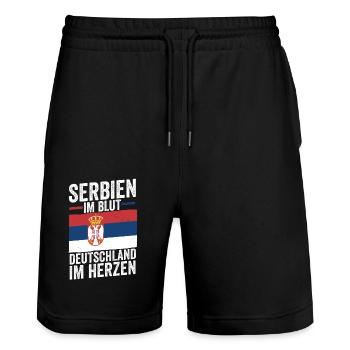 Serbe Serbe Allemagne Serbie - Short de jogging bio TRAINER Stanley/Stella unisexe - noir - Devant - Nik (191cm) & Marisol (170cm)