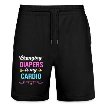 Daycare Center Education Educator Educator - Stanley/Stella Trainer Unisex Organic Jogging Shorts - black - Front - Nik (191cm) & Marisol (170cm)