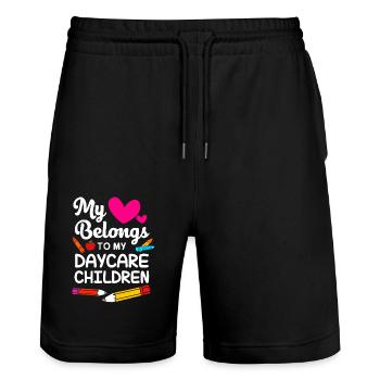 Daycare Center Education Educator Educator - Stanley/Stella Trainer Unisex Organic Jogging Shorts - black - Front - Nik (191cm) & Marisol (170cm)