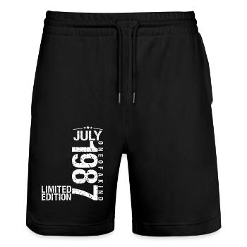 July 1987 July Anniversary July 1987 - Stanley/Stella Trainer Unisex Organic Jogging Shorts - black - Front - Nik (191cm) & Marisol (170cm)