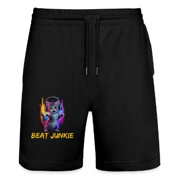 Niedliche Katze mit Kopfhörer - Stanley/Stella Unisex Bio Joggingshorts Trainer  - Schwarz - Vorne - Nik (191cm) & Marisol (170cm)