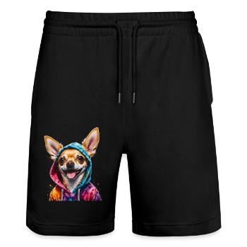 Chihuahua Hoodie Dog Colorful Funny Animal Print - Stanley/Stella Trainer Unisex Organic Jogging Shorts - black - Front - Nik (191cm) & Marisol (170cm)