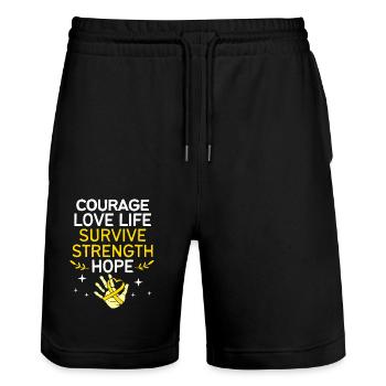 Cancer Child - Stanley/Stella Trainer Unisex Organic Jogging Shorts - black - Front - Nik (191cm) & Marisol (170cm)
