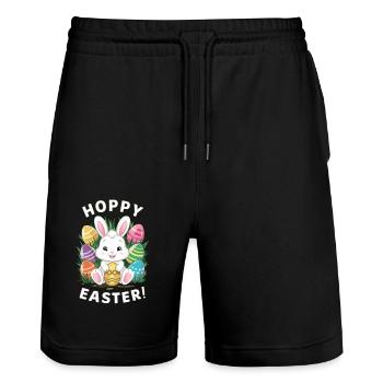 Frohe Ostern Hase Osterei Hoppy Easter - Stanley/Stella Unisex Bio Joggingshorts Trainer  - Schwarz - Vorne - Nik (191cm) & Marisol (170cm)