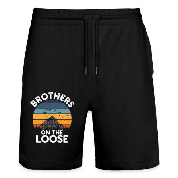 Brothers On The Loose Geschwisterreise - Stanley/Stella Unisex Bio Joggingshorts Trainer  - Schwarz - Vorne - Nik (191cm) & Marisol (170cm)