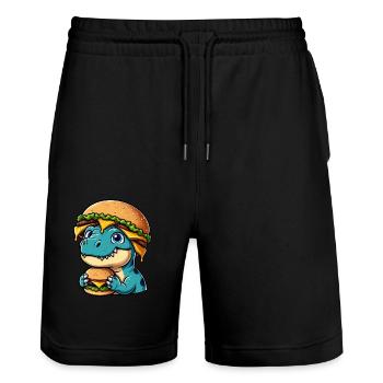 Dino T-Rex satisfait avec Hamburger Cheeseburger - Short de jogging bio TRAINER Stanley/Stella unisexe - noir - Devant - Nik (191cm) & Marisol (170cm)