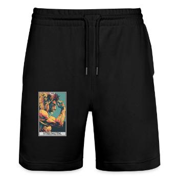 Tarotkarten Tarotkarte Strength Kraft - Stanley/Stella Unisex Bio Joggingshorts Trainer  - Schwarz - Vorne - Nik (191cm) & Marisol (170cm)