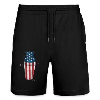 Bartender Mixologist American Flag - Stanley/Stella Trainer Unisex Organic Jogging Shorts - black - Front - Nik (191cm) & Marisol (170cm)