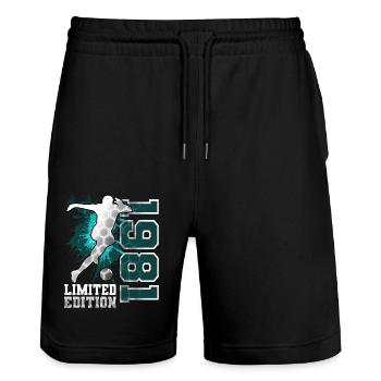 1981 Born Football Limited Edition Birthday - Stanley/Stella Trainer Unisex Organic Jogging Shorts - black - Front - Nik (191cm) & Marisol (170cm)