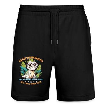 Receptionist Receptionsaurus Like A Office Worker - Stanley/Stella Trainer Unisex Organic Jogging Shorts - black - Front - Nik (191cm) & Marisol (170cm)