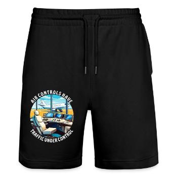AIR CONTROLS HAVE TRAFFIC UNDER CONTROL - Stanley/Stella Trainer Unisex Organic Jogging Shorts - black - Front - Nik (191cm) & Marisol (170cm)
