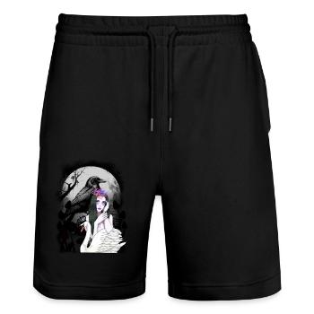 Mystical Crow Swan Fairy Tale Fairy Elf Birds - Stanley/Stella Trainer Unisex Organic Jogging Shorts - black - Front - Nik (191cm) & Marisol (170cm)
