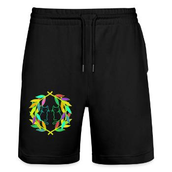 Retro Katze Katzen 80er 90er Vintage - Stanley/Stella Unisex Bio Joggingshorts Trainer  - Schwarz - Vorne - Nik (191cm) & Marisol (170cm)