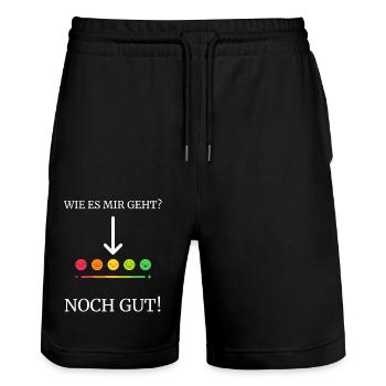 Lustiger Spruch mit Stimmungsbarometer Design - Stanley/Stella Unisex Bio Joggingshorts Trainer  - Schwarz - Vorne - Nik (191cm) & Marisol (170cm)