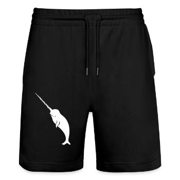 Narval drôle corne elfe cool baleine amoureux de l’océan jeu de mots - Short de jogging bio TRAINER Stanley/Stella unisexe - noir - Devant - Nik (191cm) & Marisol (170cm)