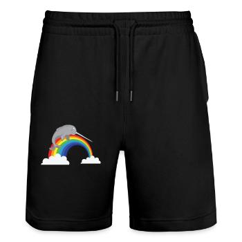 NarwhalRainbow LGBTQ Funny Whale Big Fish Ocean - Stanley/Stella Trainer Unisex Organic Jogging Shorts - black - Front - Nik (191cm) & Marisol (170cm)