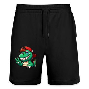 Cute Dinosaur T-Rex Cartoon Peace Sign La - Stanley/Stella Trainer Unisex Organic Jogging Shorts - black - Front - Nik (191cm) & Marisol (170cm)