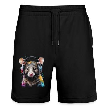 Casque Opossum Imprimé de conception d’animaux colorés - Short de jogging bio TRAINER Stanley/Stella unisexe - noir - Devant - Nik (191cm) & Marisol (170cm)
