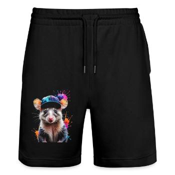 Opossum Snapback Cap Cool Tier Design Print - Short de jogging bio TRAINER Stanley/Stella unisexe - noir - Devant - Nik (191cm) & Marisol (170cm)