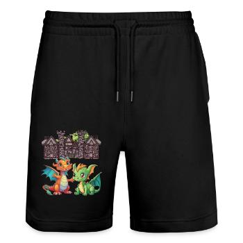 Medieval Dragon Dragon - Stanley/Stella Trainer Unisex Organic Jogging Shorts - black - Front - Nik (191cm) & Marisol (170cm)