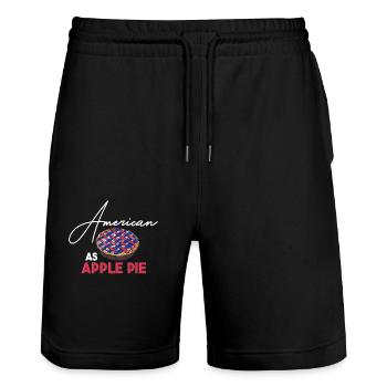 American As Apple Pie Graphic in Red and Green - Stanley/Stella Trainer Unisex Organic Jogging Shorts - black - Front - Nik (191cm) & Marisol (170cm)
