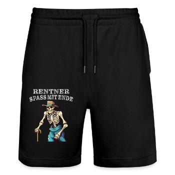 PENSIONER FUN WITH AN END - Stanley/Stella Trainer Unisex Organic Jogging Shorts - black - Front - Nik (191cm) & Marisol (170cm)
