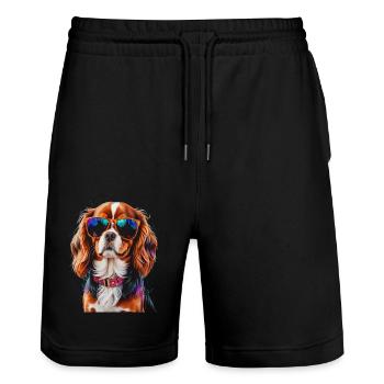 Cavalier King Charles Spaniel Sonnenbrille Hund - Stanley/Stella Unisex Bio Joggingshorts Trainer  - Schwarz - Vorne - Nik (191cm) & Marisol (170cm)
