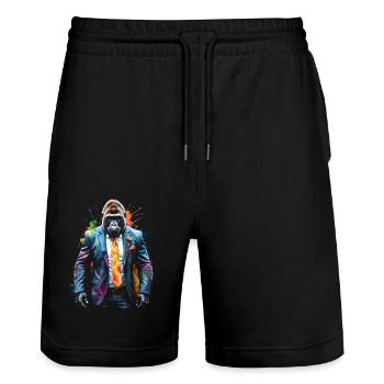 Costume de gorille singe Imprimé de conception d’animaux colorés - Short de jogging bio TRAINER Stanley/Stella unisexe - noir - Devant - Nik (191cm) & Marisol (170cm)