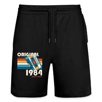 40. Geburtstag Kassette Juli 1984 Jahrgang 1984 - Stanley/Stella Unisex Bio Joggingshorts Trainer  - Schwarz - Vorne - Nik (191cm) & Marisol (170cm)