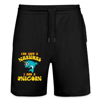 Ich bin kein Narwal, ich bin ein Einhorn Lustiges Meerestier - Stanley/Stella Unisex Bio Joggingshorts Trainer  - Schwarz - Vorne - Nik (191cm) & Marisol (170cm)