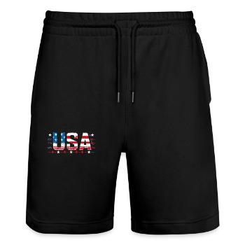 Conception du Jour de l’Indépendance Rouge Blanc Bleu Drapeau des États-Unis - Short de jogging bio TRAINER Stanley/Stella unisexe - noir - Devant - Nik (191cm) & Marisol (170cm)