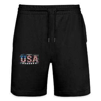 UAS American Pride Stars & Stripes - Stanley/Stella Trainer Unisex Organic Jogging Shorts - black - Front - Nik (191cm) & Marisol (170cm)