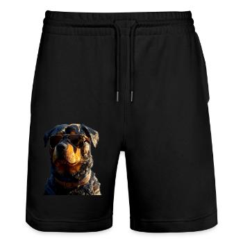 Rottweiler Hunde Liebe Stolze Rottweiler Liebhaber - Stanley/Stella Unisex Bio Joggingshorts Trainer  - Schwarz - Vorne - Nik (191cm) & Marisol (170cm)