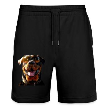 Rottweiler Hunde Liebe Stolze Rottweiler Liebhaber - Stanley/Stella Unisex Bio Joggingshorts Trainer  - Schwarz - Vorne - Nik (191cm) & Marisol (170cm)