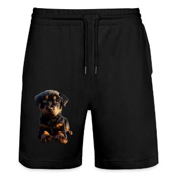 Rottweiler Hunde Liebe Stolze Rottweiler Liebhaber - Stanley/Stella Unisex Bio Joggingshorts Trainer  - Schwarz - Vorne - Nik (191cm) & Marisol (170cm)