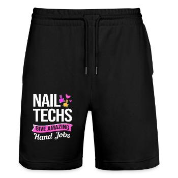 Nageldesignerin Nagel Kosmetik Kosmetikerin - Stanley/Stella Unisex Bio Joggingshorts Trainer  - Schwarz - Vorne - Nik (191cm) & Marisol (170cm)