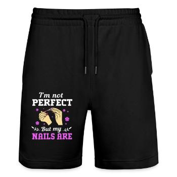 Kosmetikerin - Stanley/Stella Unisex Bio Joggingshorts Trainer  - Schwarz - Vorne - Nik (191cm) & Marisol (170cm)
