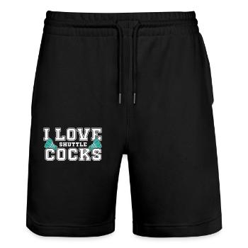 I Love Shuttlecocks Funny Shuttlecock Motif - Stanley/Stella Trainer Unisex Organic Jogging Shorts - black - Front - Nik (191cm) & Marisol (170cm)