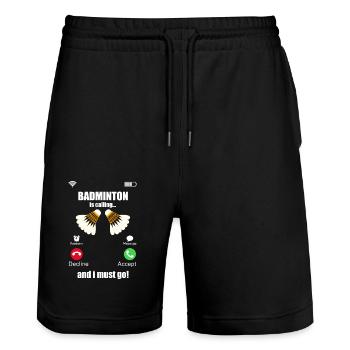 Badminton is calling and I have to go - Stanley/Stella Trainer Unisex Organic Jogging Shorts - black - Front - Nik (191cm) & Marisol (170cm)