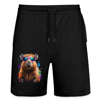 Capybara Sunglasses Capy Colorful Animal Design Print - Stanley/Stella Trainer Unisex Organic Jogging Shorts - black - Front - Nik (191cm) & Marisol (170cm)