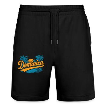 Dominica Souvenir – Tropical Palm Trees and - Stanley/Stella Trainer Unisex Organic Jogging Shorts - black - Front - Nik (191cm) & Marisol (170cm)