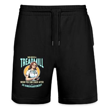 Éducateur en santé qui a besoin d’un professeur de tapis roulant - Short de jogging bio TRAINER Stanley/Stella unisexe - noir - Devant - Nik (191cm) & Marisol (170cm)